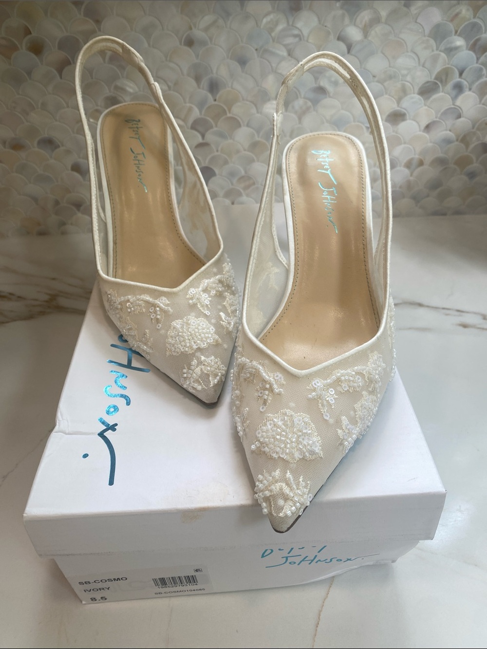Betsey Johnson White Embellished Slingback Heels